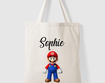 Tote Bag, Customizable School Bag, Mario Birthday Gift