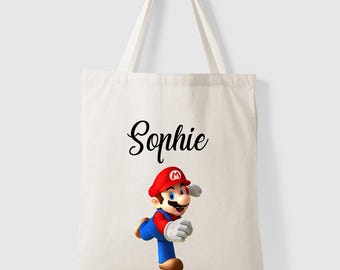 Tote Bag, Customizable School Bag, Mario Birthday Gift