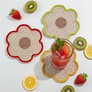 Haakpatroon bloemenonderzetter, grappig overgebleven garenproject, zomeramigurumi, co-workcadeau, woondecoratie, lentedecor