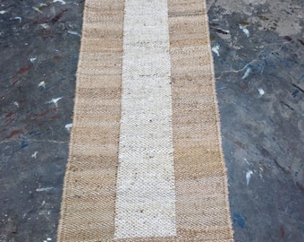Tappeto passatoia in juta naturale fatto a mano, tappeto per corridoio in stile boho-farmhouse
