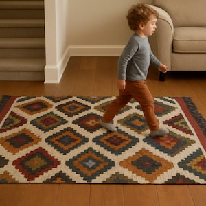 Kilim Rug, Handwoven Wool Jute Kilim Rug, Living Room\Hallway Boho Home Decor Rug, Turkish Vintage Area Rug, All Custom Size Available