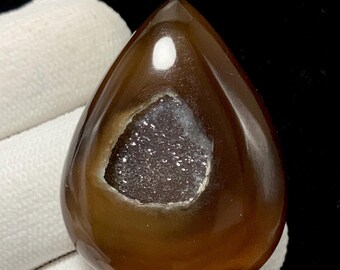 Banded Agate Druzy, Pear Cabochon, 40x30x8 MM, 69 CTS, Beautiful Cabochon,#A-344