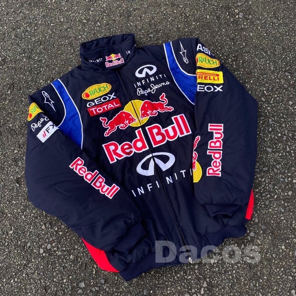 Adult F1 Vintage Racing Jacket, Red Bull Jacket Navy, Retro Redbull Racing Jacket, Vintage Racing Jacket, Y2K Racing Fan Gift,F1 Merch