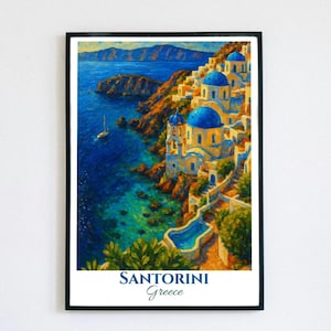 Santorini Greece Print: Blue Dome Architecture, Coastal Wall Art (Digital Download
