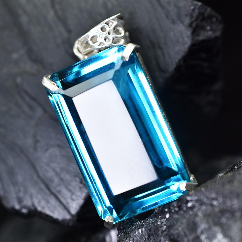 Collier En Aigue-marine Naturelle Avec Pendentif Nœud Bleu - Chaîne 48 Cm, Pierres 10 Mm