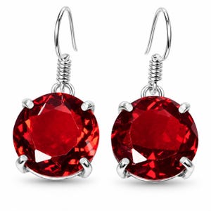 Red Ruby Gemstone Earring 15x15mm - Earring Dangle in 925 Sterling Silver - Natural 30 Ct Ruby Earring For Women's Party Wear - ON SALE!!