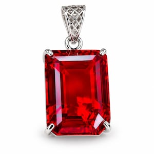 Vackert hänge med naturlig röd rubin på 76,10 karat certifierad ädelsten | Handgjort halsband med hänge i 925 sterlingsilver | Bäst som present till mamma