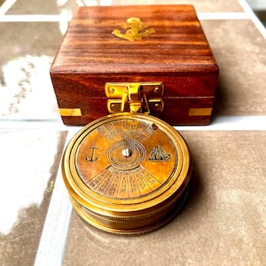 Handmade Vintage Nautical Antique Brass Vintage WWII Military Pocket Compass Brass Navigation Compass 100 Year Calender Compass