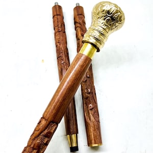 Handmade Victorian Style Brass & Wood Walking Cane - 36 inch