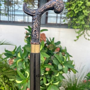 Handcrafted Brass Handle Walking Cane: Solid Wood Vintage Style