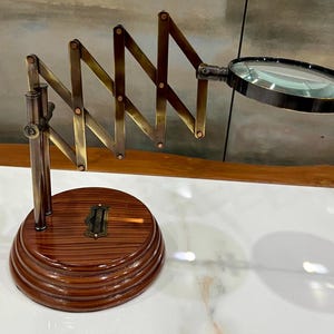 Antique Brass Magnifier Maritime Adjustable Stand Magnifying Glass Desk Top Wonderful Home or Office Decor