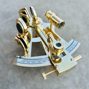 Antique Brass Sextant: J. Scott London - Working Nautical Astrolabe with Wooden Box