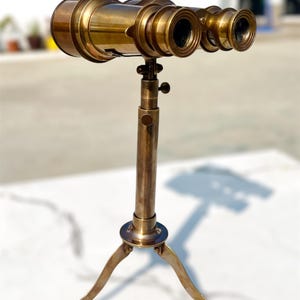 Handmade Nautical Vintage Antique Brass Binocular Telescope With Tripod Stand Home Decor Spyglass Brass And wood Telescope Maritime Military