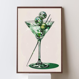 Disco Martini Digitaldruck - 18x24 Wandkunst - Anpassbares Cocktail Poster - Retro Glam Decor - Party Bar druckbares Kunstwerk
