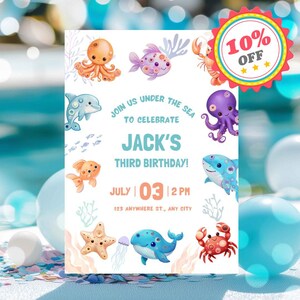 Unter dem Meer-Geburtstagseinladung | Bearbeitbare Canva Vorlage | Aquarium oder Pool-Geburtstags-Party einladen | Druckbare Digitale Kinder Karte