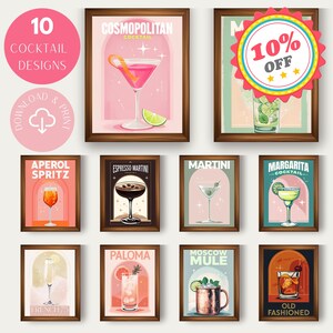 Retro Cocktail Poster Bundle - Vintage Bar Prints for Kitchen & Home Decor | Instant Digital Download, 10 Unique Designs, High Resolution