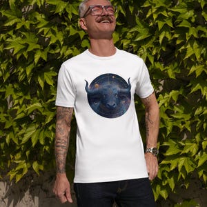 Taurus Zodiac T-Shirt – Artistic Space Bull Tee – Unisex Horoscope Shirt – Birthday or Christmas Gift – Astrology Art Tee.