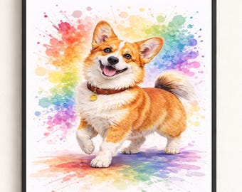 Corgi Wall Art Printable | Rainbow Paint Splatter Dog Print | Modern Pet Decor | Digital Download | Dog Lover Gift