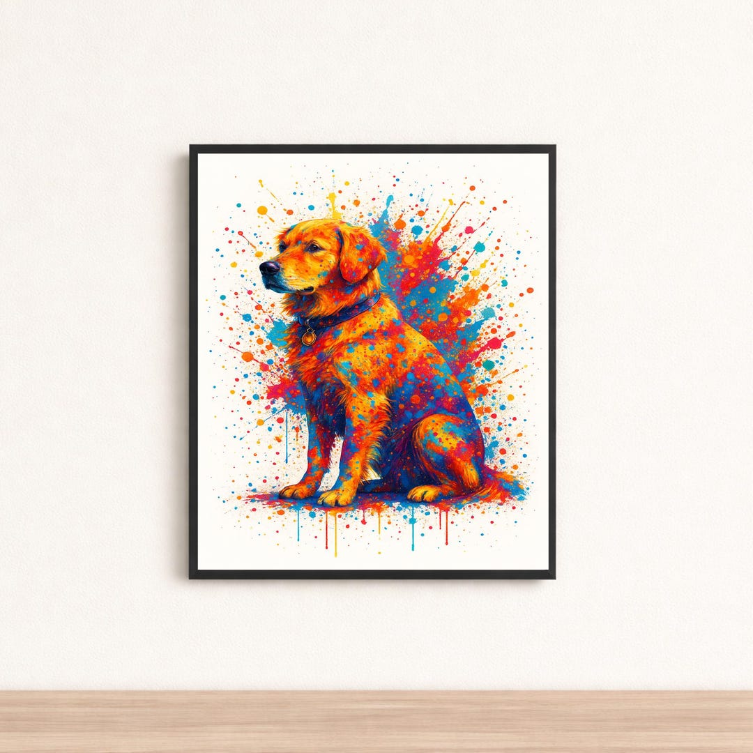 Golden Retriever Print | Paint Splatter Dog Art | Modern Pet Wall Decor ...