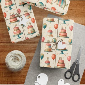 Vintage Birthday Wrapping Paper, Birthday Gift Wrap, Holiday Party Supplies, Cute Gift Wrap for Celebrations, Colorful and Fun Designs