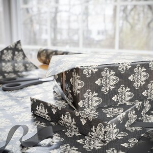 Black Floral with Writing Wrapping Paper | Gift Wrapping, Birthday, Wedding, Holidays, Special Occasions, Eco-Friendly Rolls
