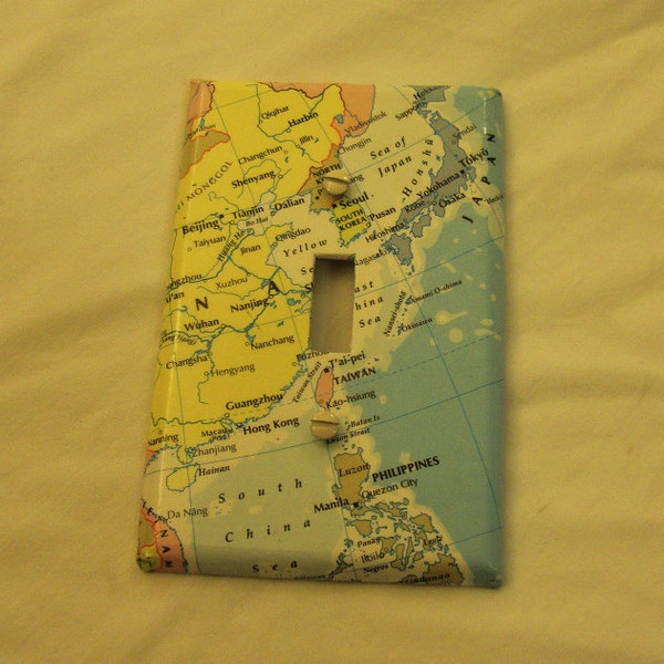 Map covered light switch plate, Korea and Japan