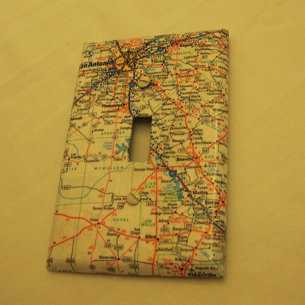 Map covered light switch plate, San Antonio and points South