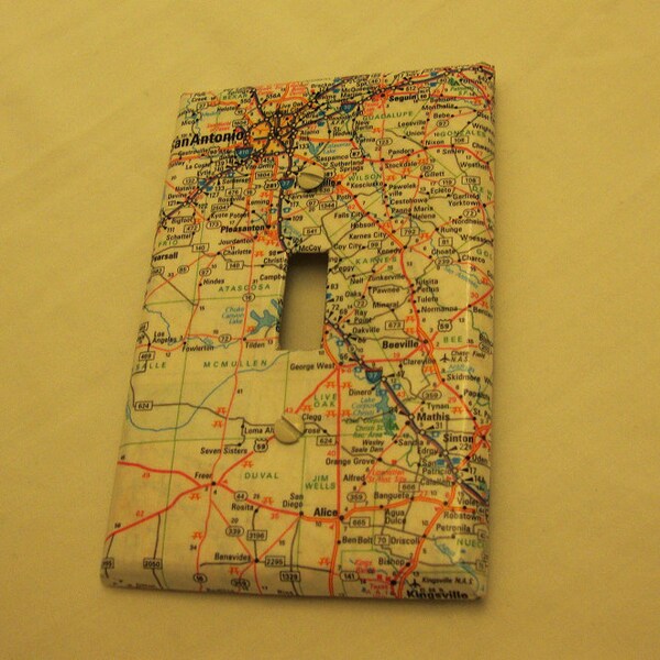 Map covered light switch plate, San Antonio and points South