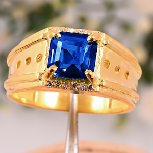 Tanzanite solitairering, 14K gouden klassieke tanzaniet begaafde herenring, tanzaniet uniseks stijl gewaagde verloving, ceremoniering, cadeau voor hem.