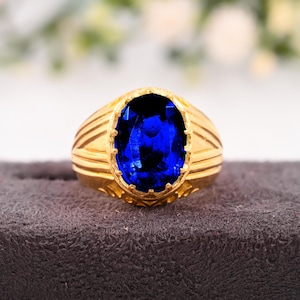 14K massief geelgouden herenring | Ovale tanzaniet trouwring | Unieke verlovingsring, fijne sieraden cadeau voor hem, geboortesteen december