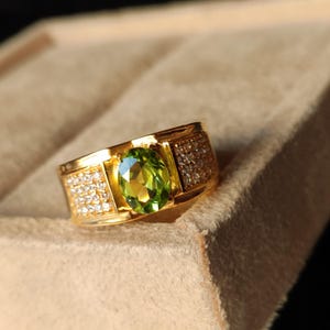 14K Yellow Gold Natural Peridot Ring for Men | Wedding & Engagement Band | Handmade Men’s Jewelry | Gift for Him