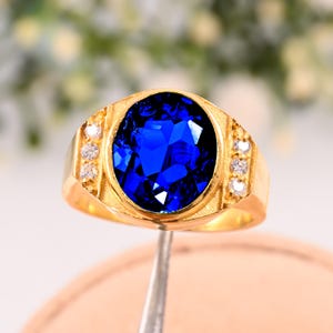 Ovale tanzaniet verlovingsring voor mannen | 14K massief geelgouden trouwring | Uniek ontwerp, fijn sieradencadeau, geboortesteen december
