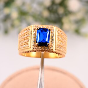Klassieke verlovings- of trouwring, uniseks tanzaniet-solitairering in 14 kt goud, begaafde sieraden