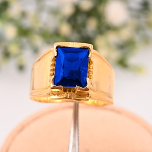 Massief gouden herenring tanzaniet, klassieke heren verlovings- of trouwring uniseks tanzaniet solitaire ring in 14 kt gouden begaafde sieraden