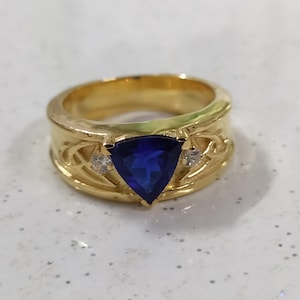 14K massief geelgouden trouwring, biljoen geslepen tanzaniet verlovingsring voor mannen | | Uniek ontwerp, fijn sieradencadeau, geboortesteen december