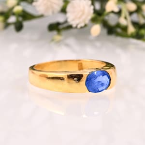 Art Deco Natural Tanzanite Ring: 14K Gold December Birthstone