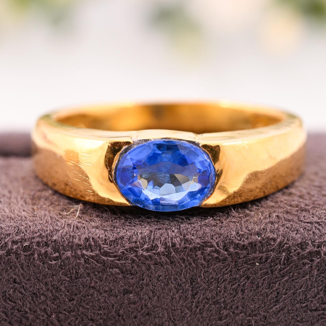 14K Gold Men's Tanzanite Ring: Art Deco Solitaire Design - Etsy