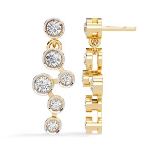 Gold Diamond Dangle Earrings | Bezel Set Drop Earrings | Modern Gold Earrings for Women