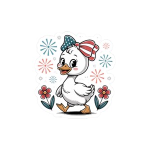 Cute Duck Patriotic Sticker, Memorial Day USA Flag Laptop Decal, Independence Day Water Bottle Decal, Kids Teens Adults, Animal Lover Gift