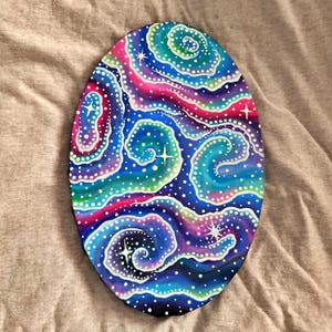Abstract Cosmic Painting: Handmade Acrylic Oval Canvas Art