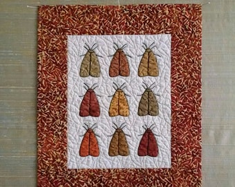 Hand Applique Miniature Moth Quilted Wall Hanging For Fall