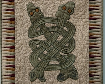 Celtic Snakes Silk Quilted Wall Hanging