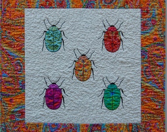Bright Hand Appliqued and Hand Embroidered Insect Quilt
