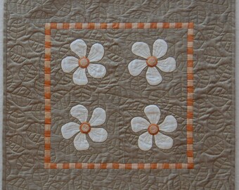 Silk Flowers Hand Appliqued Quilted Wall Hanging