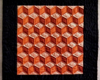 Handmade Silk Rust Tumbling Block Quilted Wall Hanging