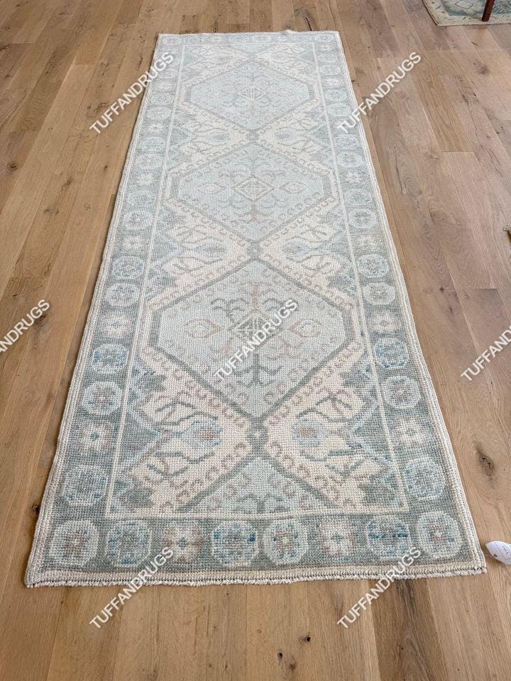 Vintage Style Runner Rug, Pastel Blue & Ivory Hallway Rug, Turkish ...