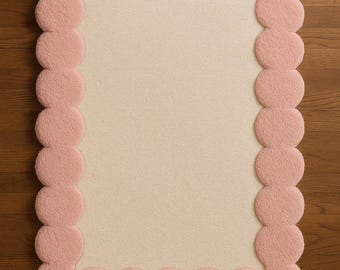 Modern Pink Scalloped Border Rug Handmade Hand Tufted Wool Area Carpet Home Decor