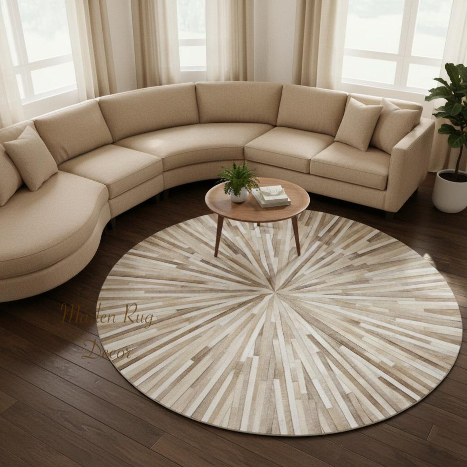 Textured Neutral Round Rug Neutral Round Sunburst Rug Handmade Hand Tufted Wool Modern Area Carpet ...
