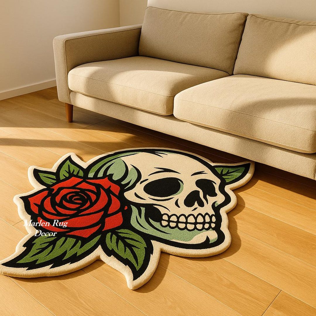 Tattoor Rug Blackwork Tattoo Rug Skull Floral Design Alternative Bedroom Decor ...