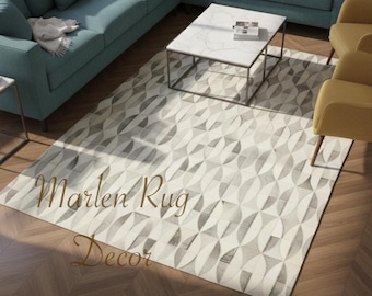 Modern Grey White Cowhide Patchwork Rug Handmade Leather Rustic Living Room Carpet
